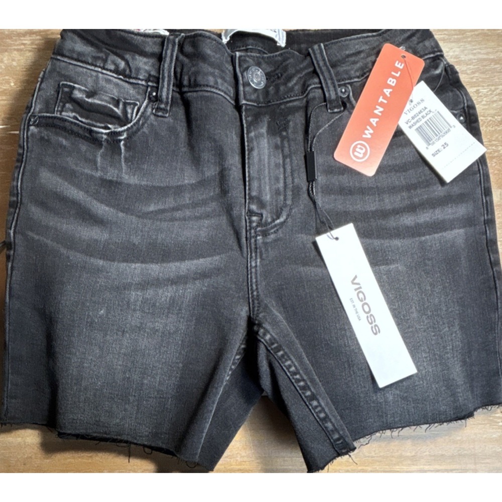 VIGOSS Marley Cut Off Shorts Washed Black Women's 25 Denim Mid Rise 5-Pocket